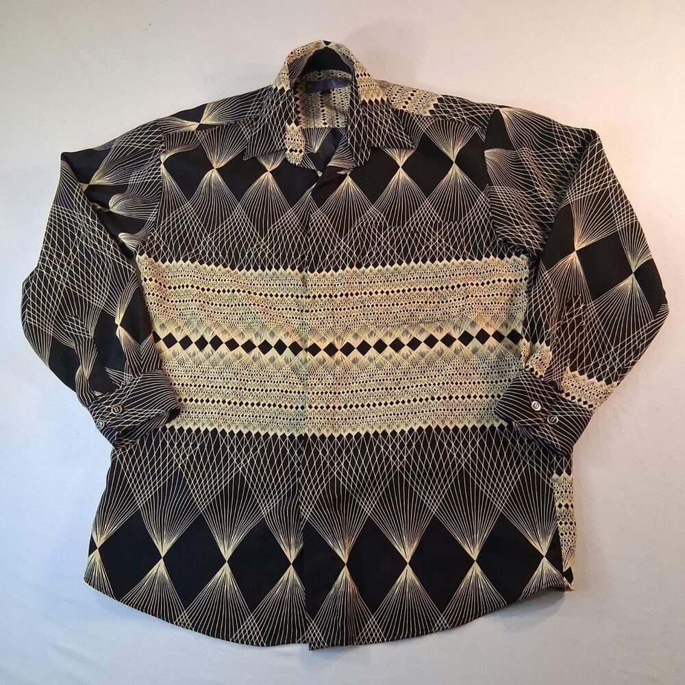 Vintage 90s Monticerutti Silky Op-Art Burst Shirt Small Geometric Print VTG